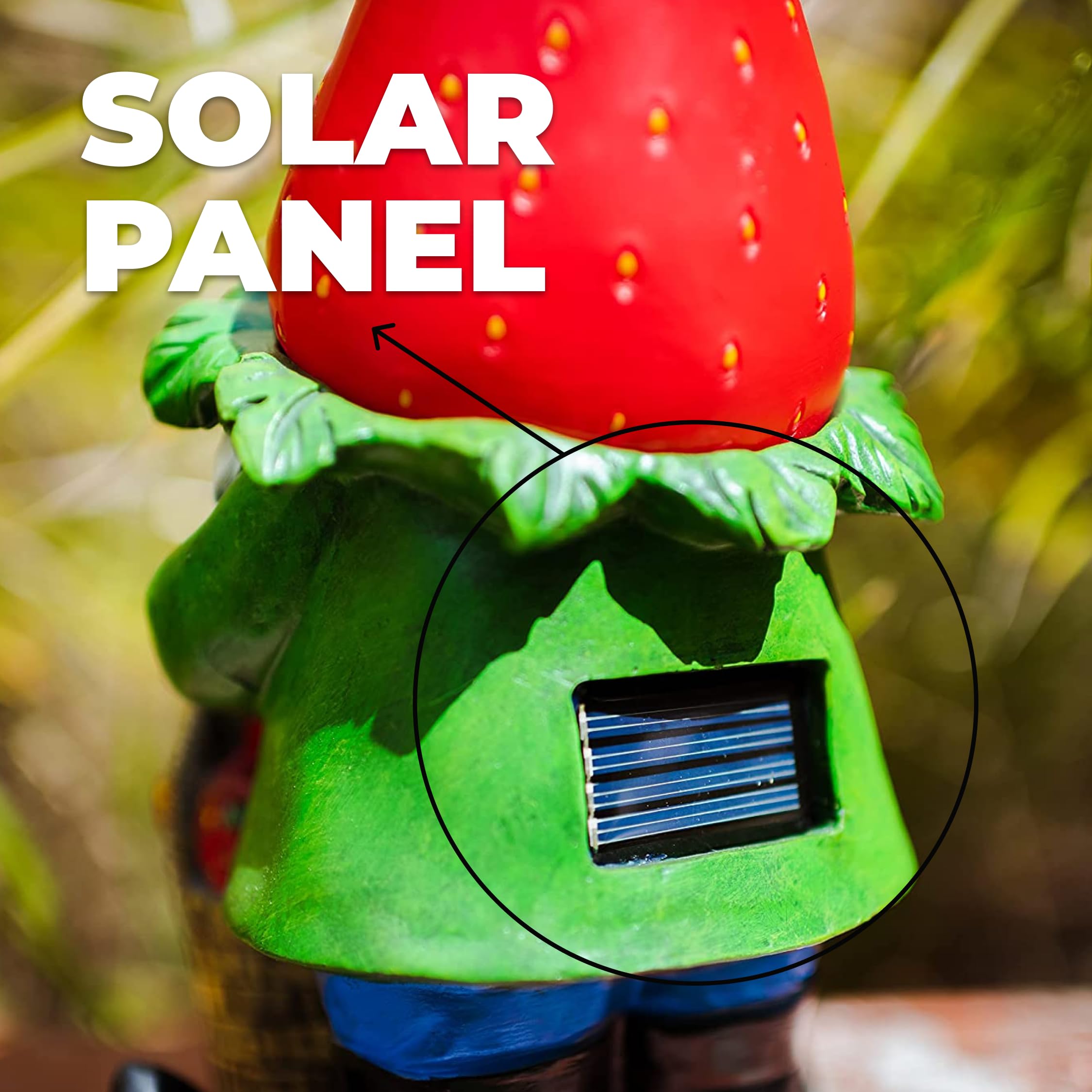 VP Home Strawberry Gnome Solar Powered LED Outdoor Decor Garden